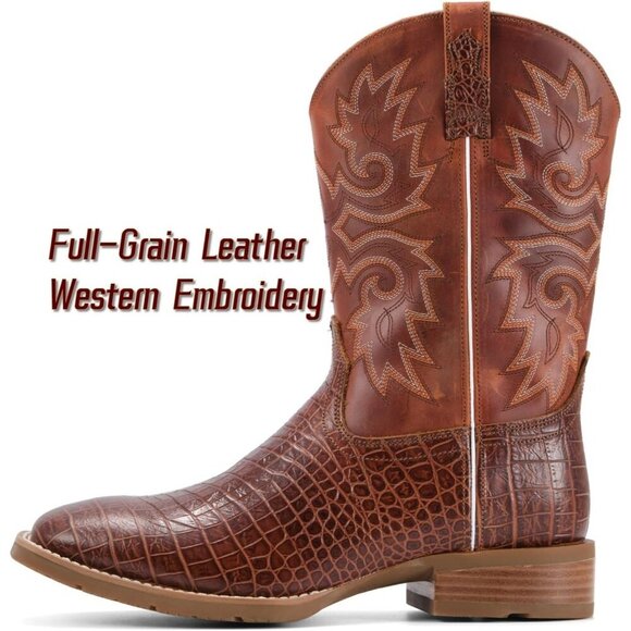 Men‘s Natural Caiman Belly Leather Cowboy Bold Crocodile Texture Square Toe Boot main image 5